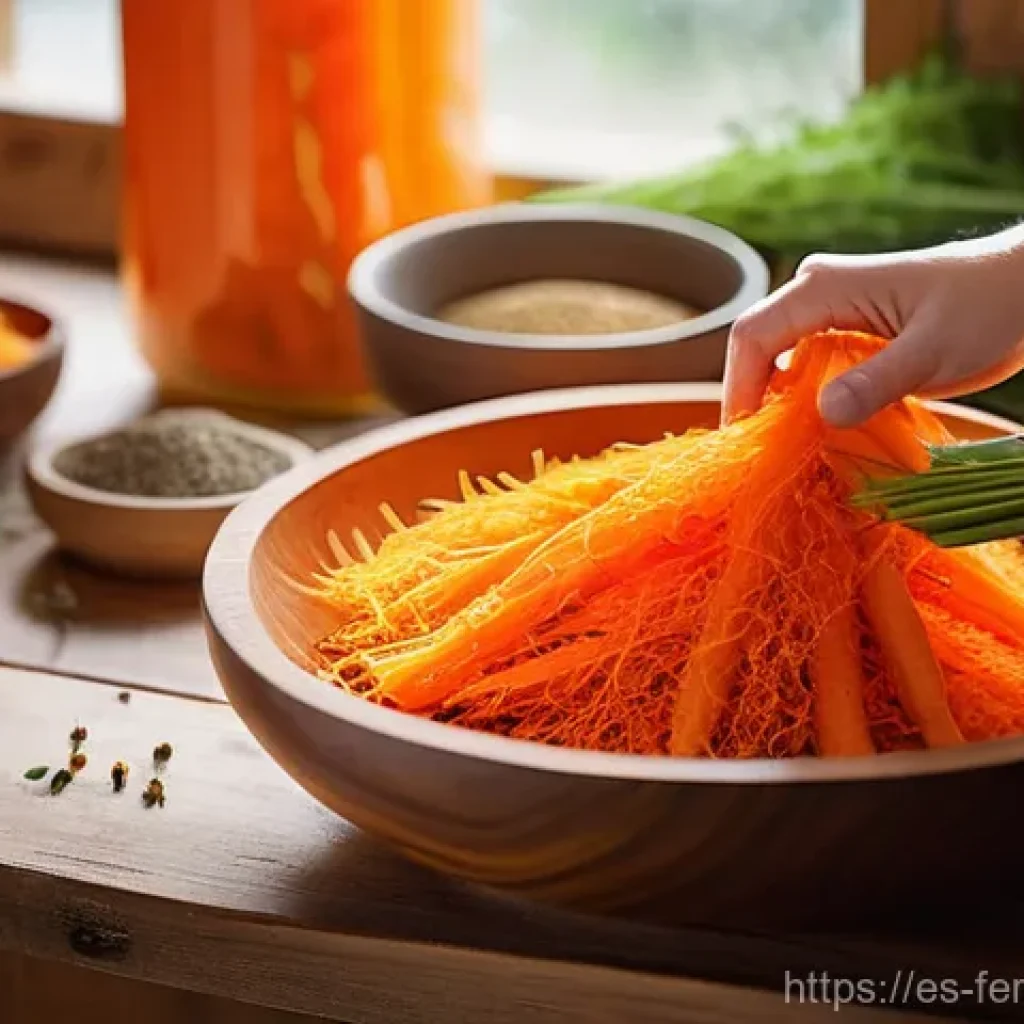 자가 발효로 만든 당근 케이크 레시피 - **Prompt 1: The Magic of Fermentation Unveiled**
    A close-up, warm-toned photograph capturing the...