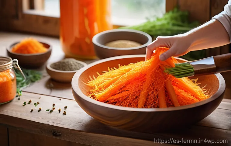 자가 발효로 만든 당근 케이크 레시피 - **Prompt 1: The Magic of Fermentation Unveiled**
A close-up, warm-toned photograph capturing the...