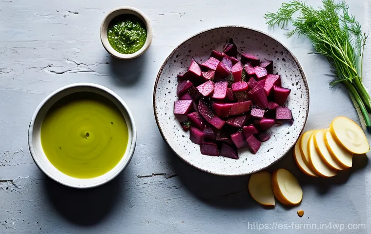 자가 발효된 샐러드 드레싱 만들기 - **Prompt 2: Crafting Homemade Fermented Dressings in a Rustic Kitchen**
    "A close-up, eye-level s...