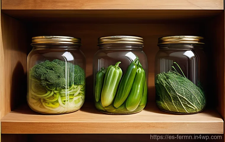자가 발효로 만든 토핑 활용하기 - **Prompt:** A visually appealing close-up of a diverse collection of homemade fermented foods, beaut...