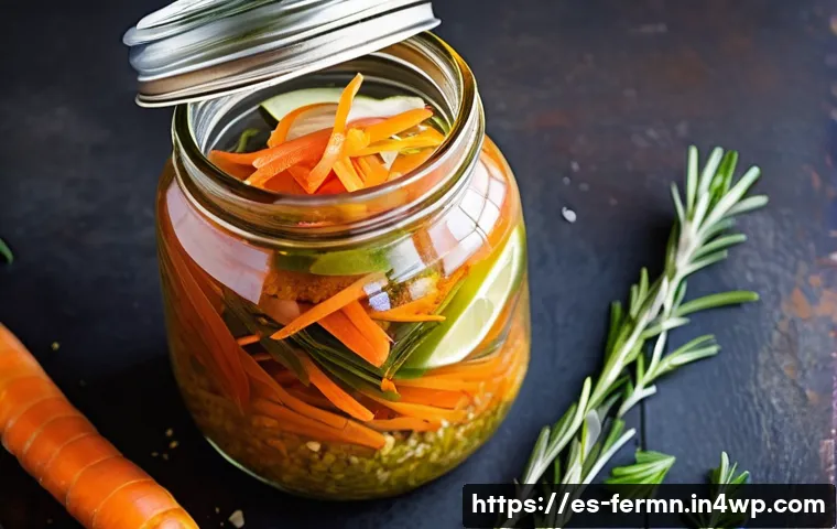 자가 발효로 만든 고기 양념장 - A vibrant close-up of a rustic glass jar filled with a homemade fermented marinade: finely chopped f...