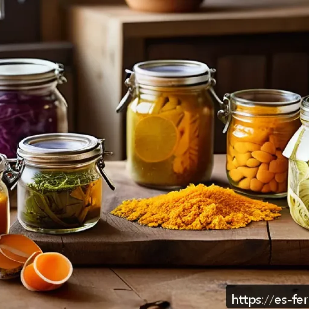 자가 발효 채소피클의 색다른 레시피 - A vibrant kitchen scene showcasing a variety of uncommon roots and tubers being prepared for ferment...