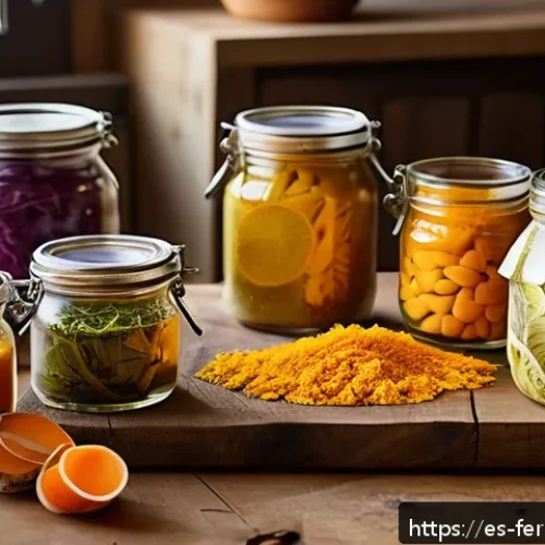 자가 발효 채소피클의 색다른 레시피 - A vibrant kitchen scene showcasing a variety of uncommon roots and tubers being prepared for ferment...