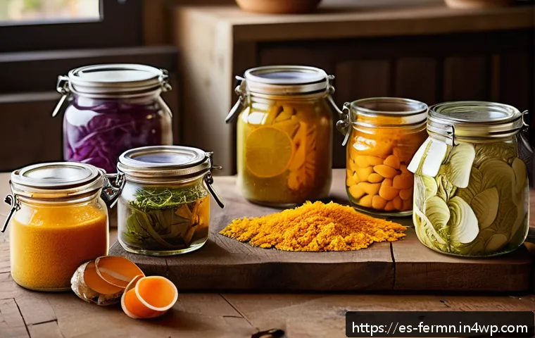 자가 발효 채소피클의 색다른 레시피 - A vibrant kitchen scene showcasing a variety of uncommon roots and tubers being prepared for ferment...